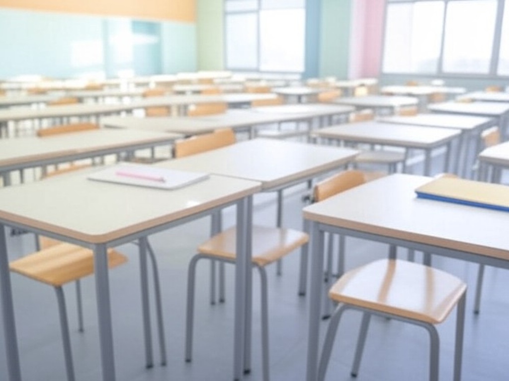Materiais escolares sobre mesa em sala de aula de escola em Brasília, representando depósito no Cartão Material Escolar para alunos.