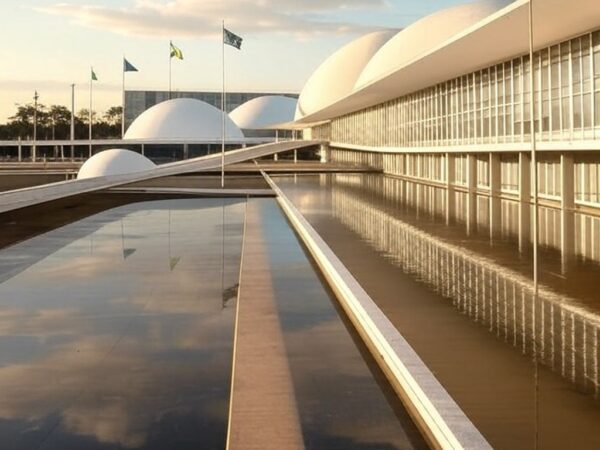 Edifício do Congresso Nacional em Brasília, simbolizando candidatura ao Senado.