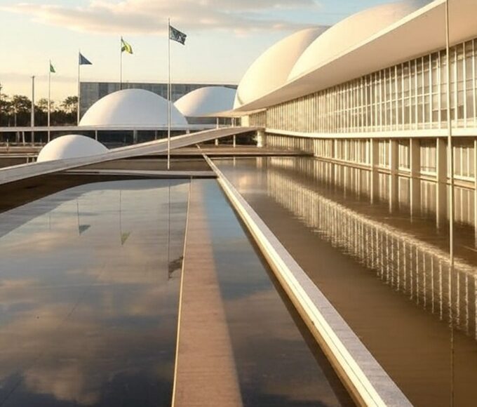 Edifício do Congresso Nacional em Brasília, simbolizando candidatura ao Senado.