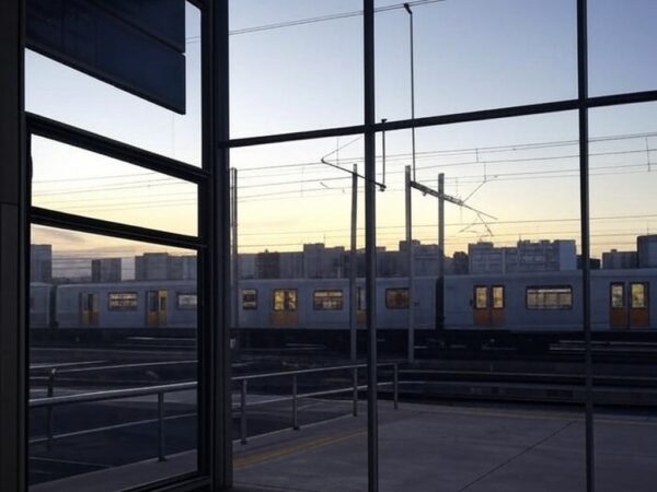 Estação de metrô em Brasília com vidros embaçados representando opacidade no transporte público do DF.