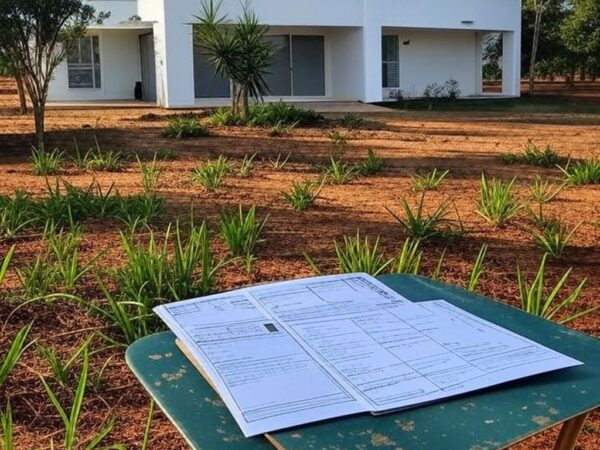Casa em Sobradinho com envelopes de contas, representando o Programa Saindo do Sufoco para quitar dívidas.