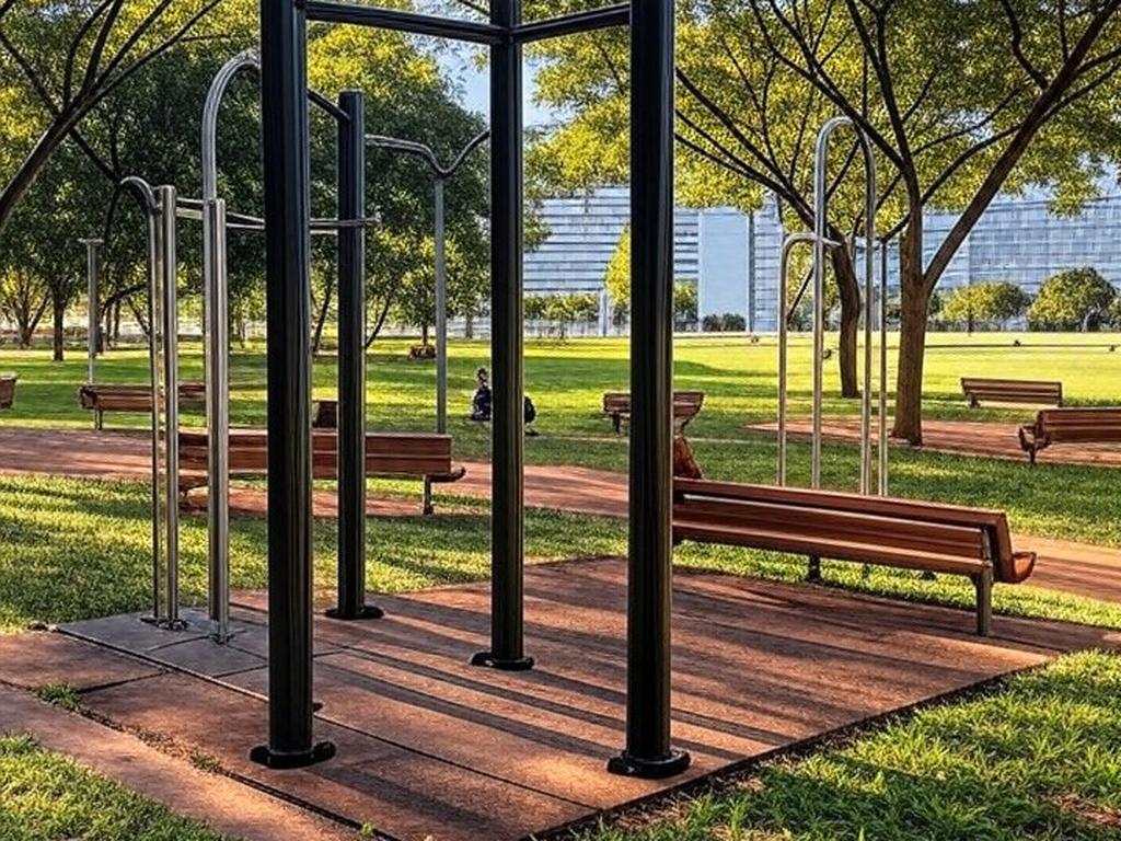 Parque em Brasília com equipamentos de ginástica, simbolizando saúde e lazer para idosos no Programa Viver 60+ no DF.