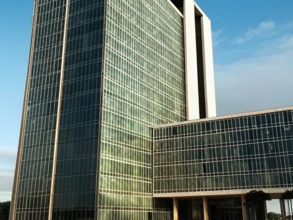 Edifício governamental em Brasília com bandeiras, representando parceria contra drogas no Distrito Federal.