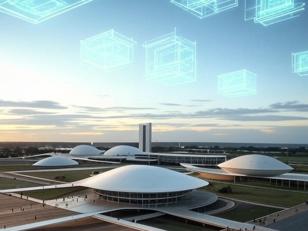 Vista panorâmica de Brasília com elementos de inovação em IA para negócios e democratização tecnológica no Distrito Federal.