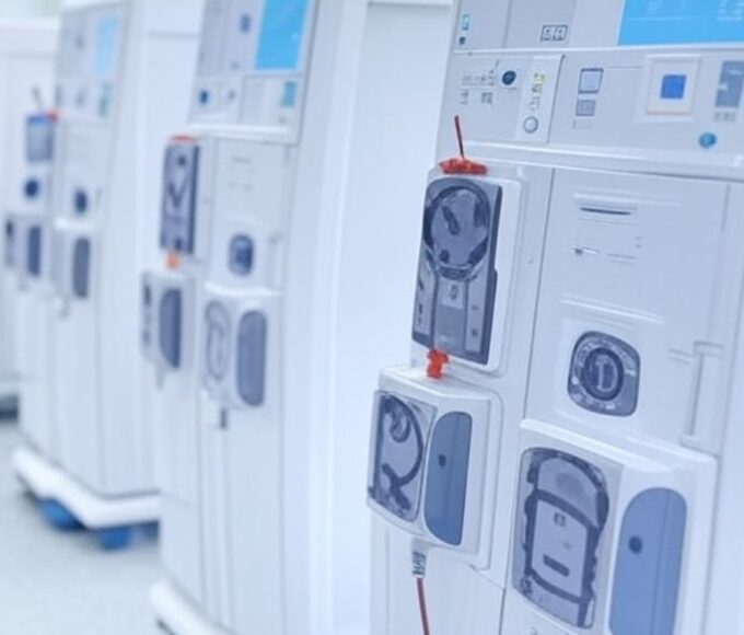 Sala de hemodiálise em hospital do DF com equipamentos médicos novos, dobrando capacidade de atendimento.