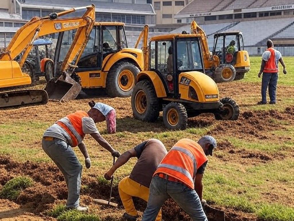 Remoção do piso antigo no Estádio Augustinho Lima pelo GDF para instalação de gramado sintético novo.