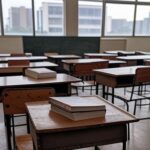 Sala de aula vazia em escola no Distrito Federal, representando lei de treinamento de professores para detectar abusos e falhas no sistema.
