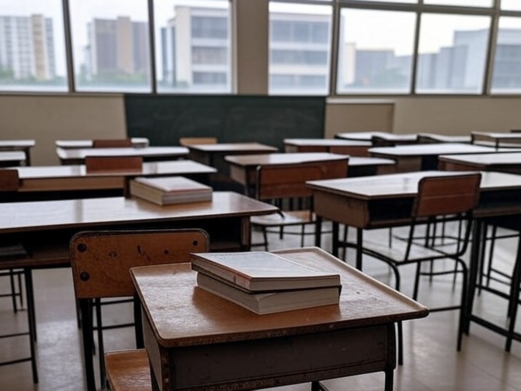 Sala de aula vazia em escola no Distrito Federal, representando lei de treinamento de professores para detectar abusos e falhas no sistema.