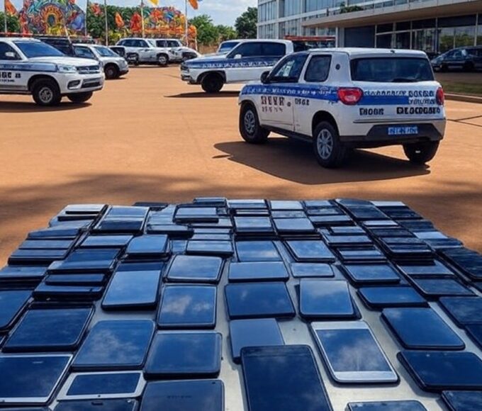 Viaturas policiais na Rodoviária do Plano Piloto com celulares furtados durante Carnaval no DF.