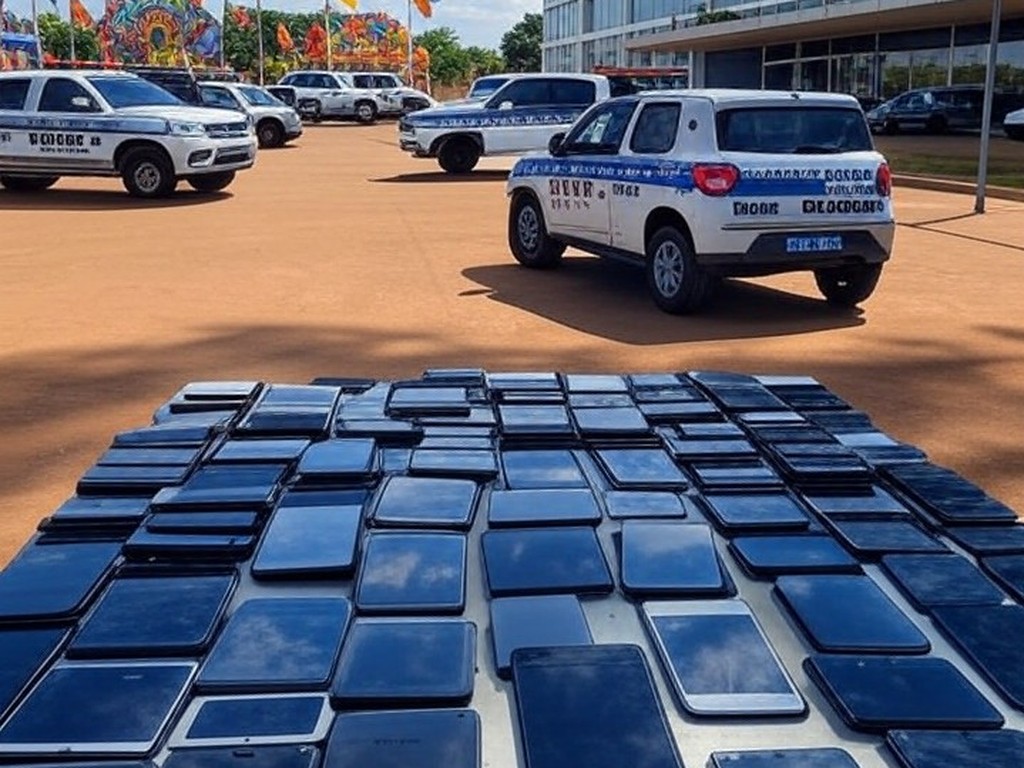 Viaturas policiais na Rodoviária do Plano Piloto com celulares furtados durante Carnaval no DF.