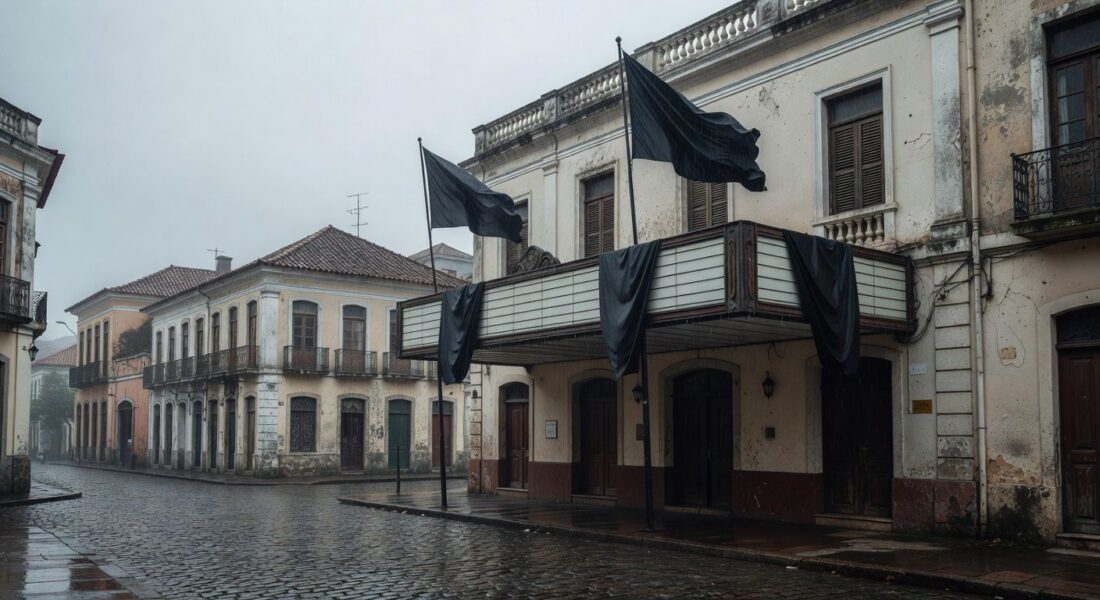 Cinema em São Paulo com sinal de luto pela morte de Robert Duvall, ícone de O Poderoso Chefão.