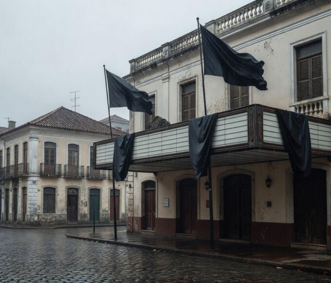 Cinema em São Paulo com sinal de luto pela morte de Robert Duvall, ícone de O Poderoso Chefão.