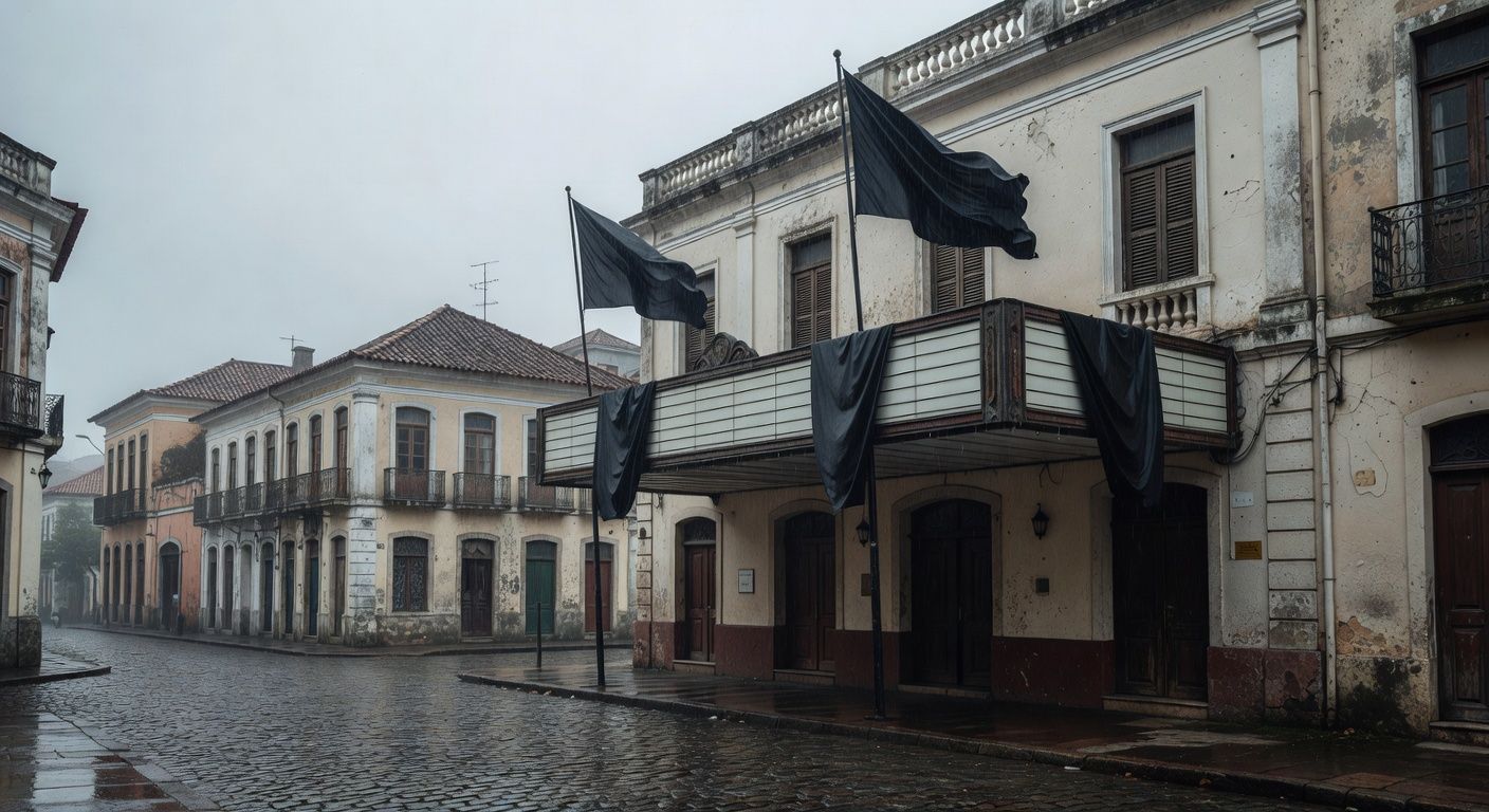 Cinema em São Paulo com sinal de luto pela morte de Robert Duvall, ícone de O Poderoso Chefão.