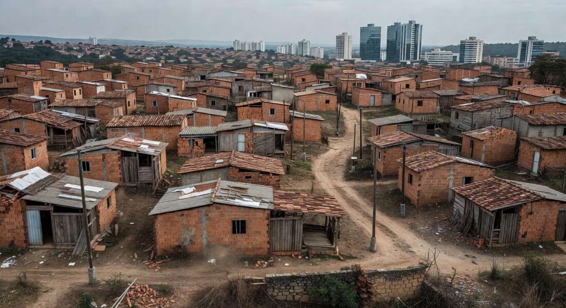 Área residencial precária em Recanto das Emas, expondo falhas no combate ao déficit habitacional no Distrito Federal.