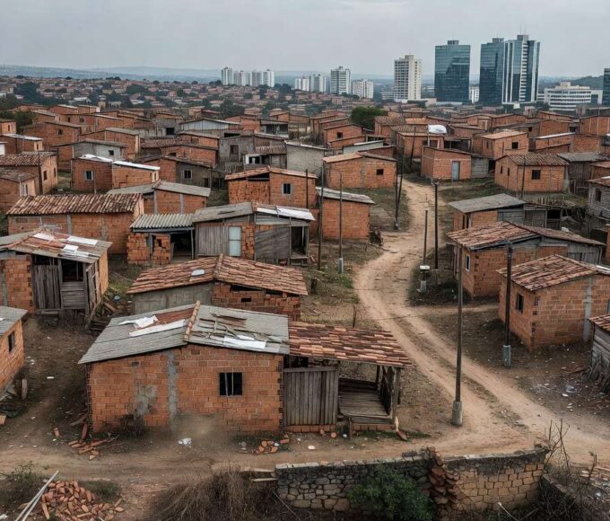 Área residencial precária em Recanto das Emas, expondo falhas no combate ao déficit habitacional no Distrito Federal.