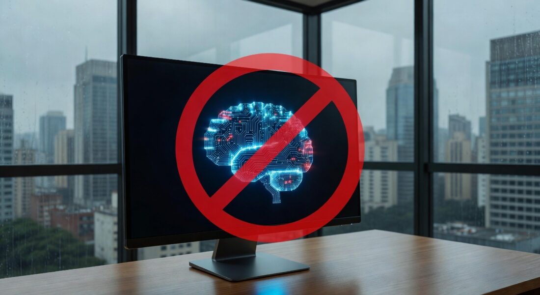 Banca de jornais em São Paulo com jornais rasgados, representando desinformação e erosão da credibilidade da mídia.