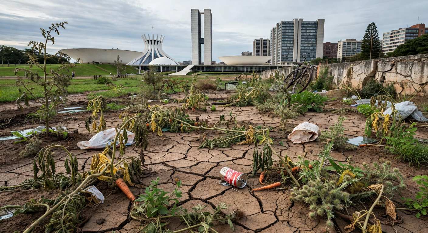 Horta urbana abandonada em Brasília, ilustrando falhas na agricultura urbana do DF durante debates na CLDF.