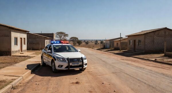 Viatura da Polícia Militar em rua de Sobradinho II durante recaptura de foragido por tráfico de drogas.