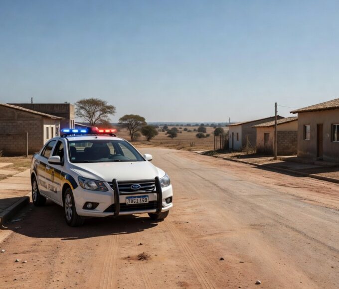 Viatura da Polícia Militar em rua de Sobradinho II durante recaptura de foragido por tráfico de drogas.