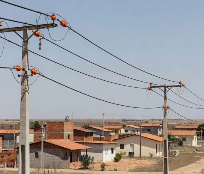 Rede elétrica modernizada pela Neoenergia em Sobradinho, com postes e cabos atualizados em bairro residencial.