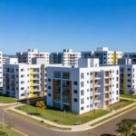 Conjunto habitacional no Itapoã Parque, DF, com prédios de apartamentos novos entregues pelo governo.