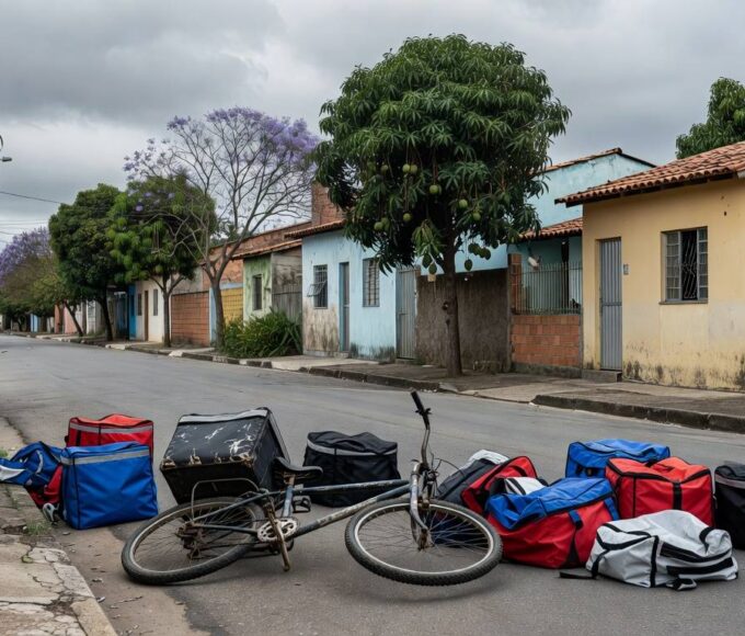 Bicicleta de entregador furtada abandonada em rua de Sobradinho, no DF.