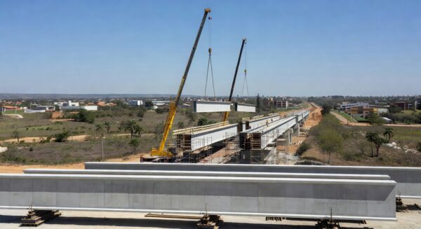 Construção do Viaduto de Planaltina com instalação de vigas na BR-020 no Distrito Federal.