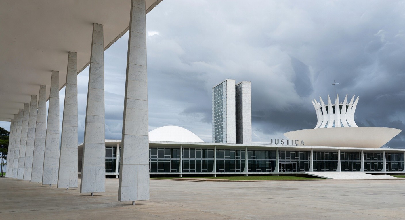 Edifício da justiça em Brasília representando processo judicial e delação premiada.