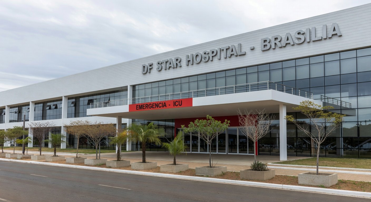 Exterior do Hospital DF Star em Brasília, local de internação de Bolsonaro na UTI com melhora renal e aumento de inflamação.
