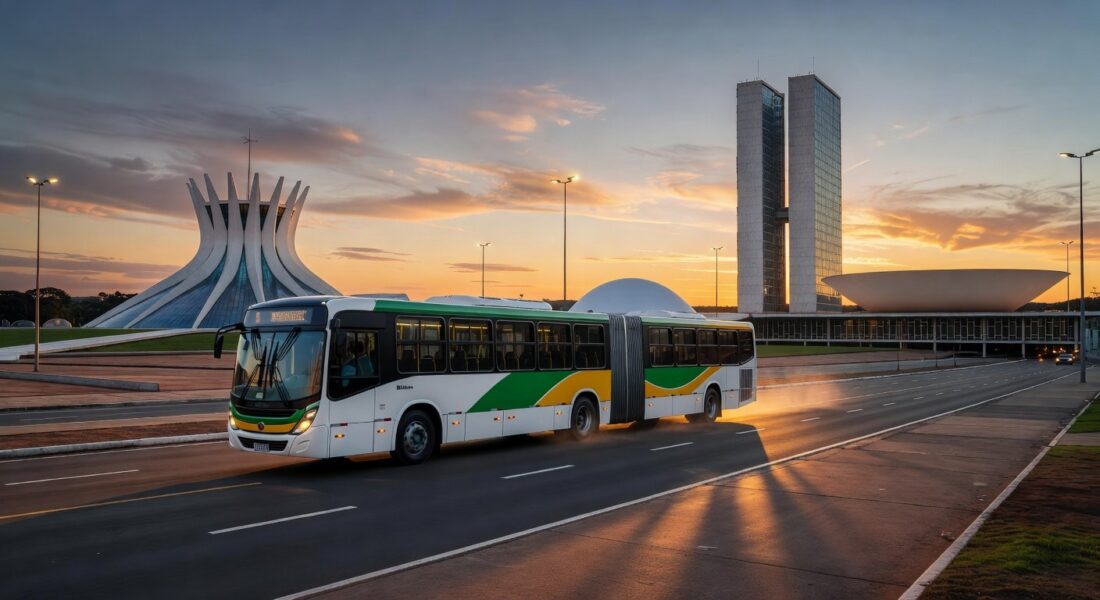 Ônibus de transporte público em Brasília, representando gratuidade para final do Campeonato Candango anunciada pelo GDF.