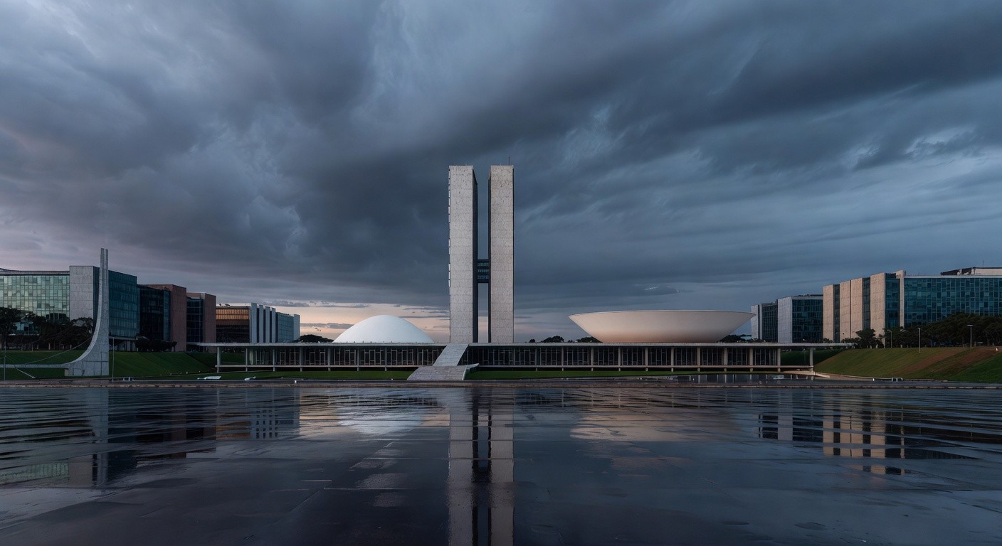 Vista panorâmica de Brasília com Congresso Nacional sob céu nublado, representando abalo pela morte de advogado Marcelo Reis.
