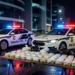 Viaturas da Polícia Civil do DF com drogas apreendidas em operação em Brasília.