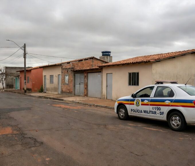 Viatura da polícia em rua de Sobradinho, representando prisão por furtos durante prisão domiciliar.