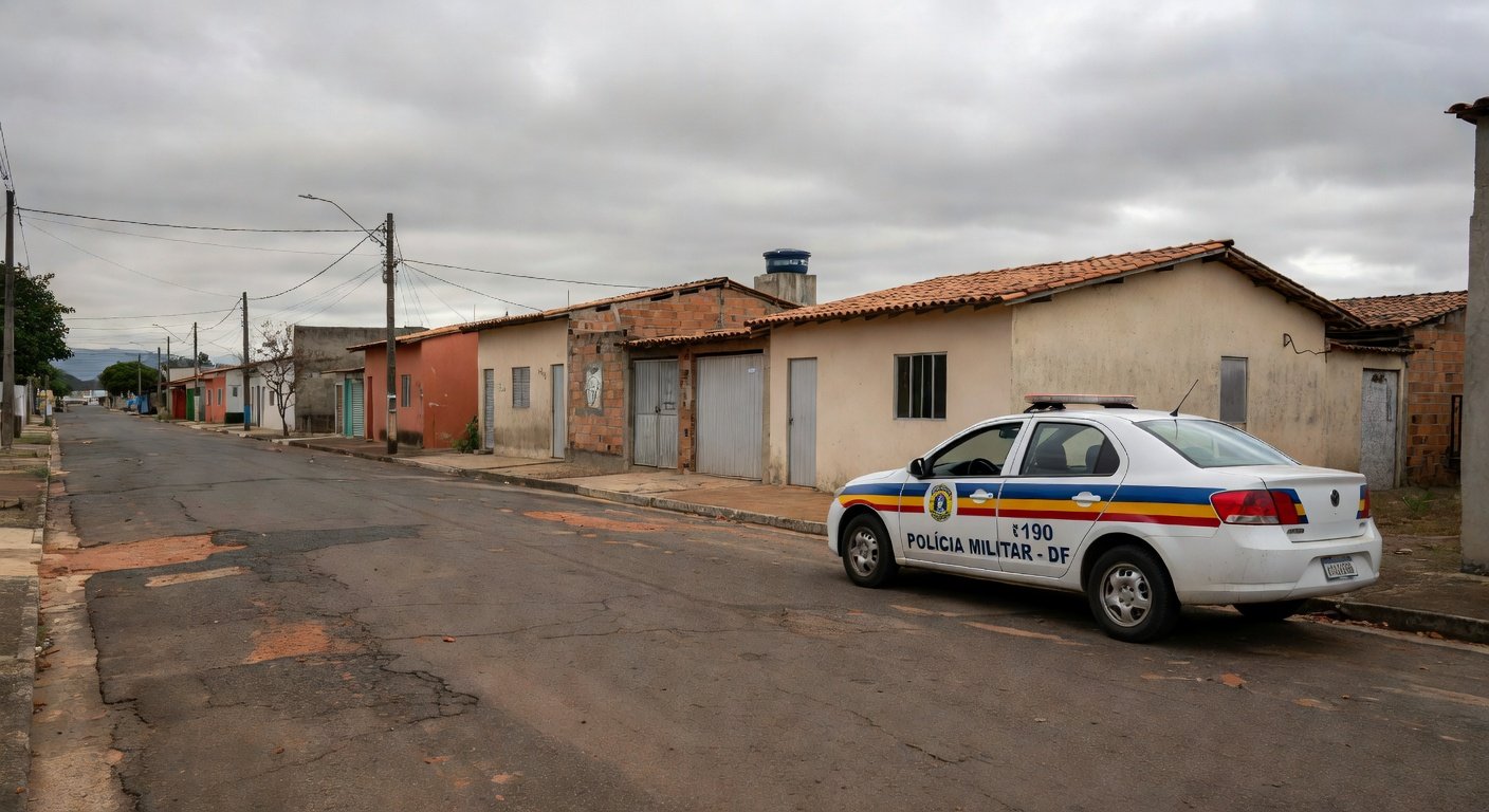 Viatura da polícia em rua de Sobradinho, representando prisão por furtos durante prisão domiciliar.