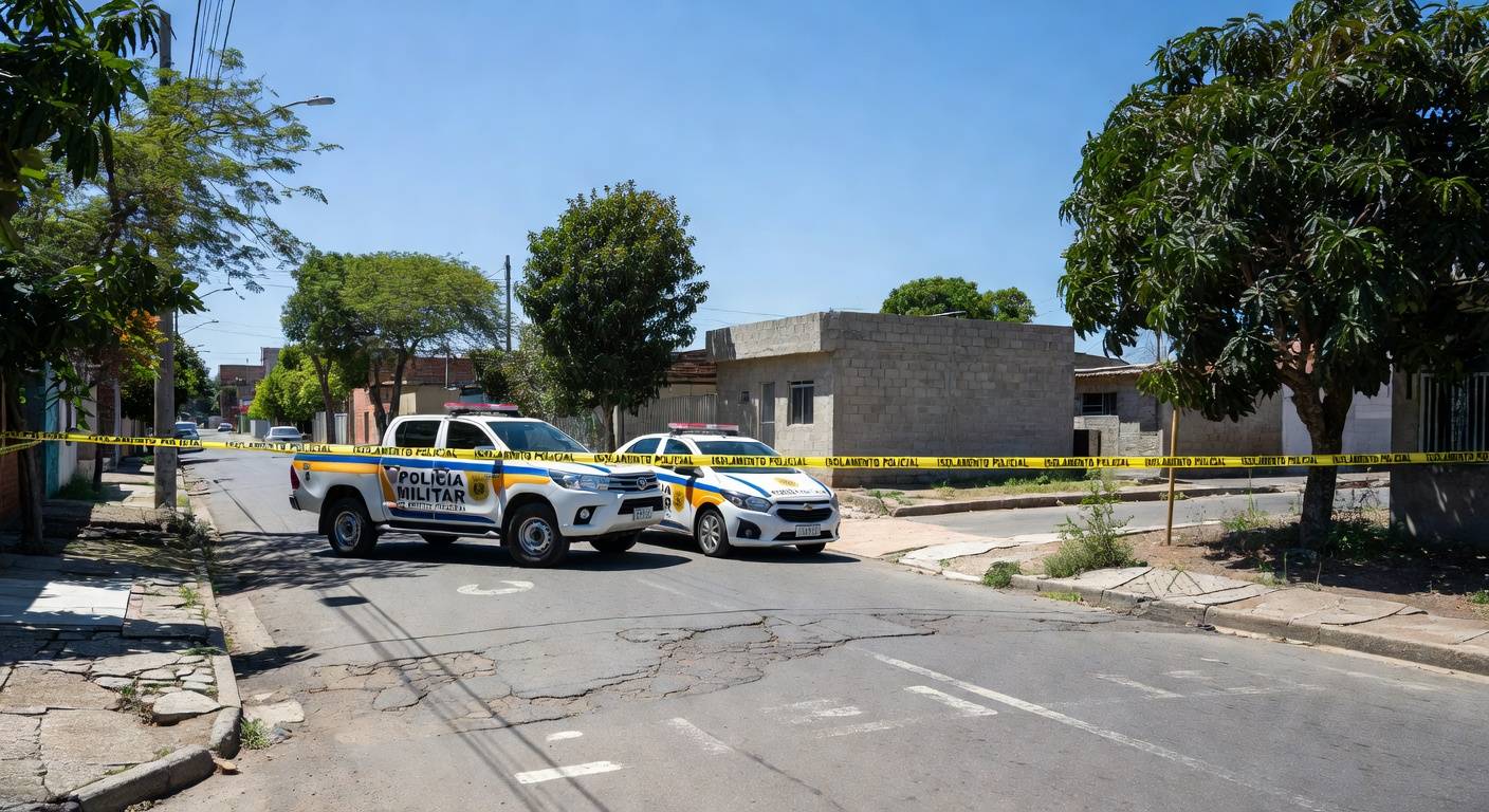 Viatura da polícia em frente a residência em Ceilândia após invasão e ameaças, cena de prisão.