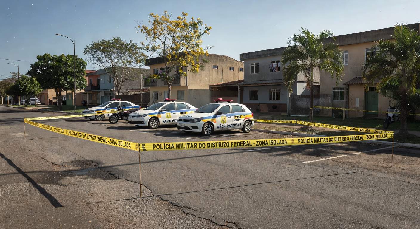 Rua em Samambaia com vagas de estacionamento, cena de briga por vaga que resulta em julgamento por assassinato.