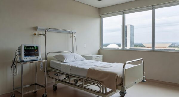Fachada do Hospital Regional de Santa Maria em Brasília, simbolizando dedicação à recuperação após coma.