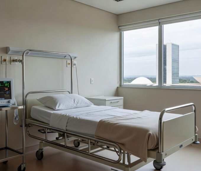 Fachada do Hospital Regional de Santa Maria em Brasília, simbolizando dedicação à recuperação após coma.
