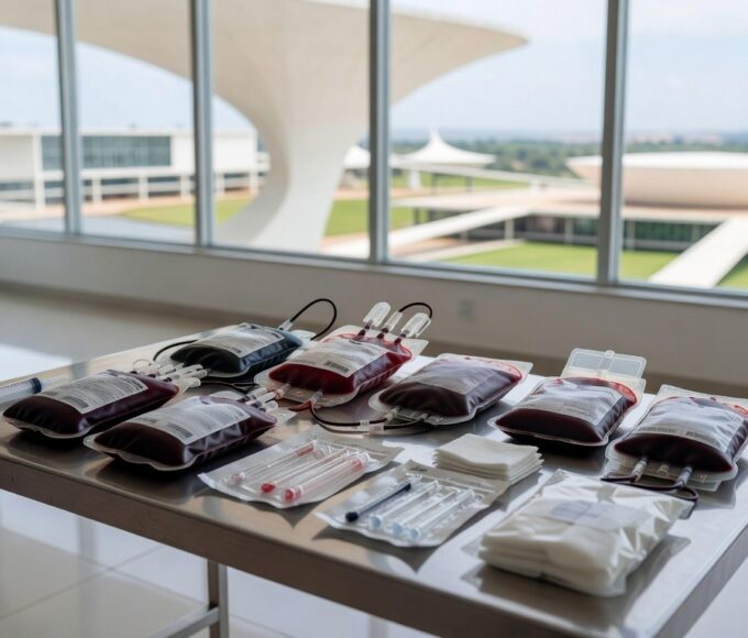 Centro de doação de sangue em Brasília com equipamentos para vacinação de doadores