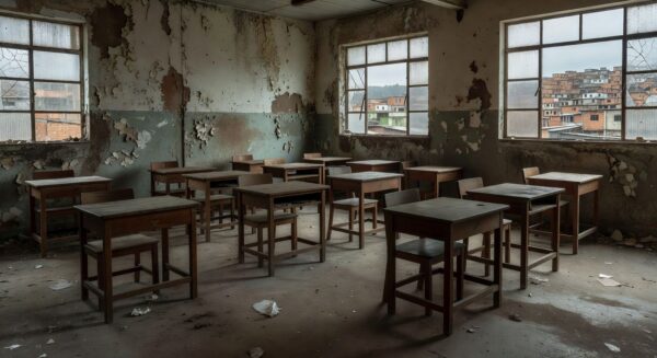 Sala de aula vazia simbolizando fracasso na educação de jovens e adultos