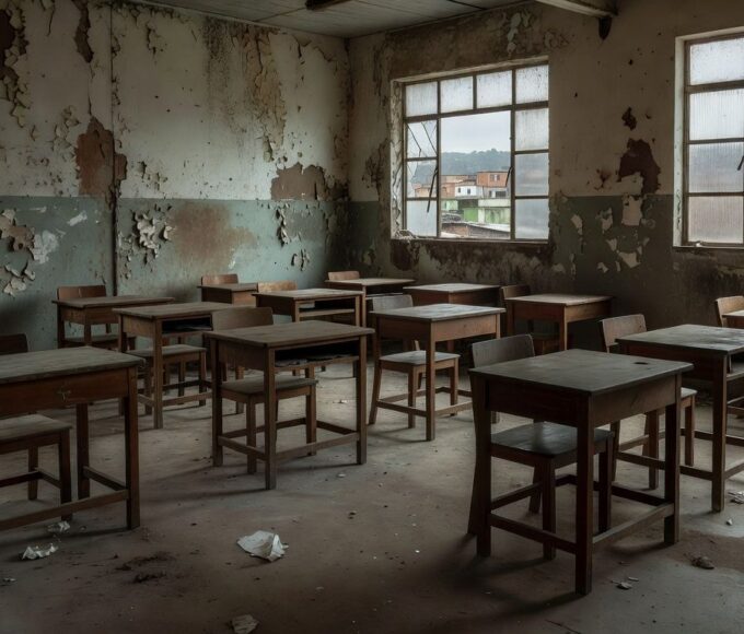 Sala de aula vazia simbolizando fracasso na educação de jovens e adultos