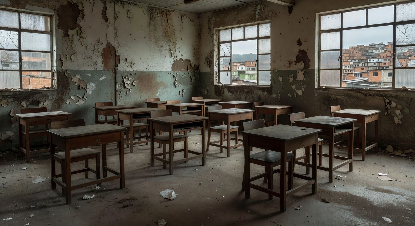 Sala de aula vazia simbolizando fracasso na educação de jovens e adultos