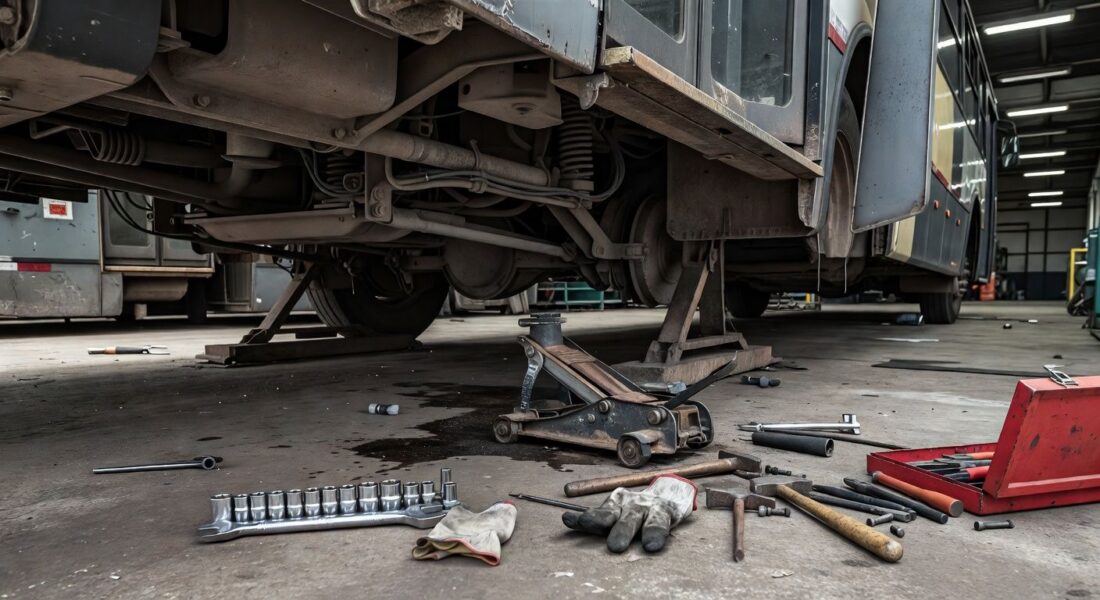 Ônibus em garagem de manutenção no Distrito Federal