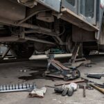 Ônibus em garagem de manutenção no Distrito Federal