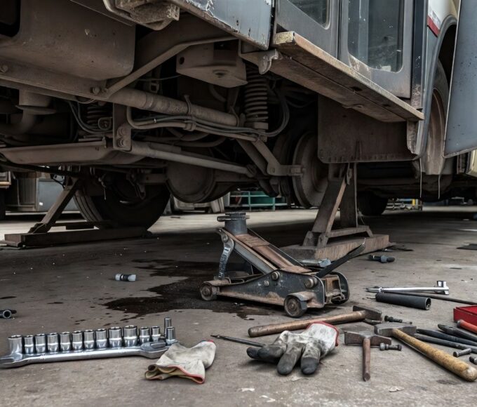 Ônibus em garagem de manutenção no Distrito Federal