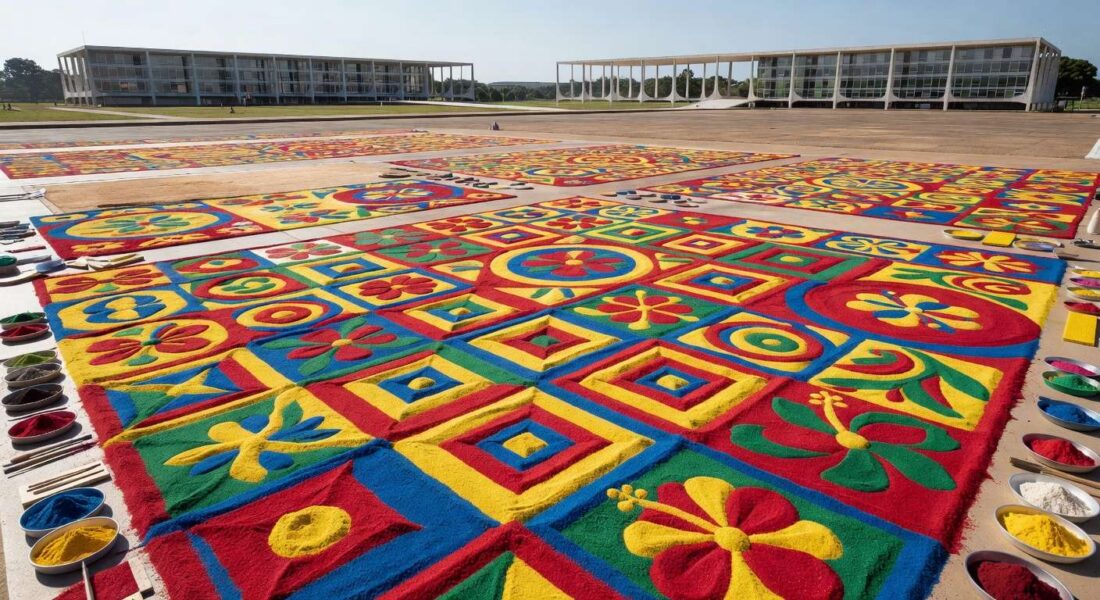 1 de 1 montagem-do-tradicional-tapete-de-corpus-christi-na-esplanada-dos-ministerios-em-brasilia-metropoles-8 - Foto: HUGO BARRETO / METRÓPOLES @hugobarretophoto