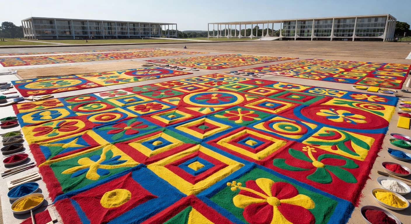1 de 1 montagem-do-tradicional-tapete-de-corpus-christi-na-esplanada-dos-ministerios-em-brasilia-metropoles-8 - Foto: HUGO BARRETO / METRÓPOLES @hugobarretophoto
