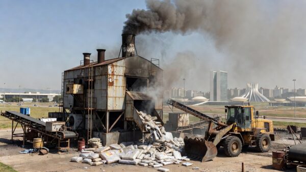 Incinerador industrial destruindo drogas apreendidas no Distrito Federal