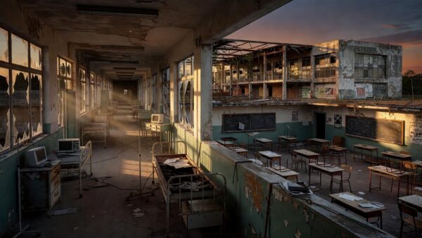Prédios públicos abandonados em Brasília representando subfinanciamento na educação, saúde e cultura no DF