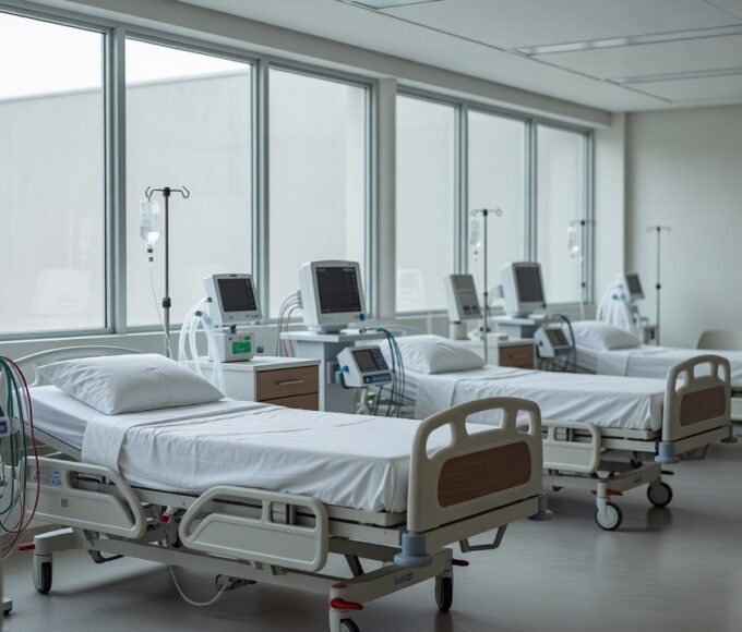 Interior de UPA em Brasília com equipamentos médicos para problemas respiratórios
